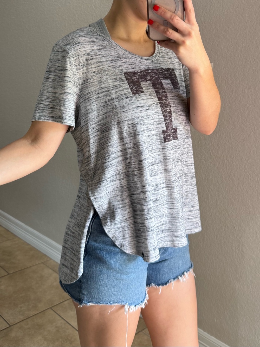 ‘47 Heather Gray Short Sleeve Tee with Distressed 'T' Graphic Texas A&M